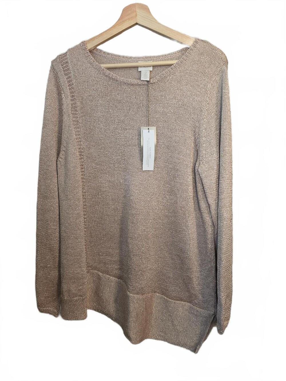 Chico's beige metallic knit long sleeve sweater